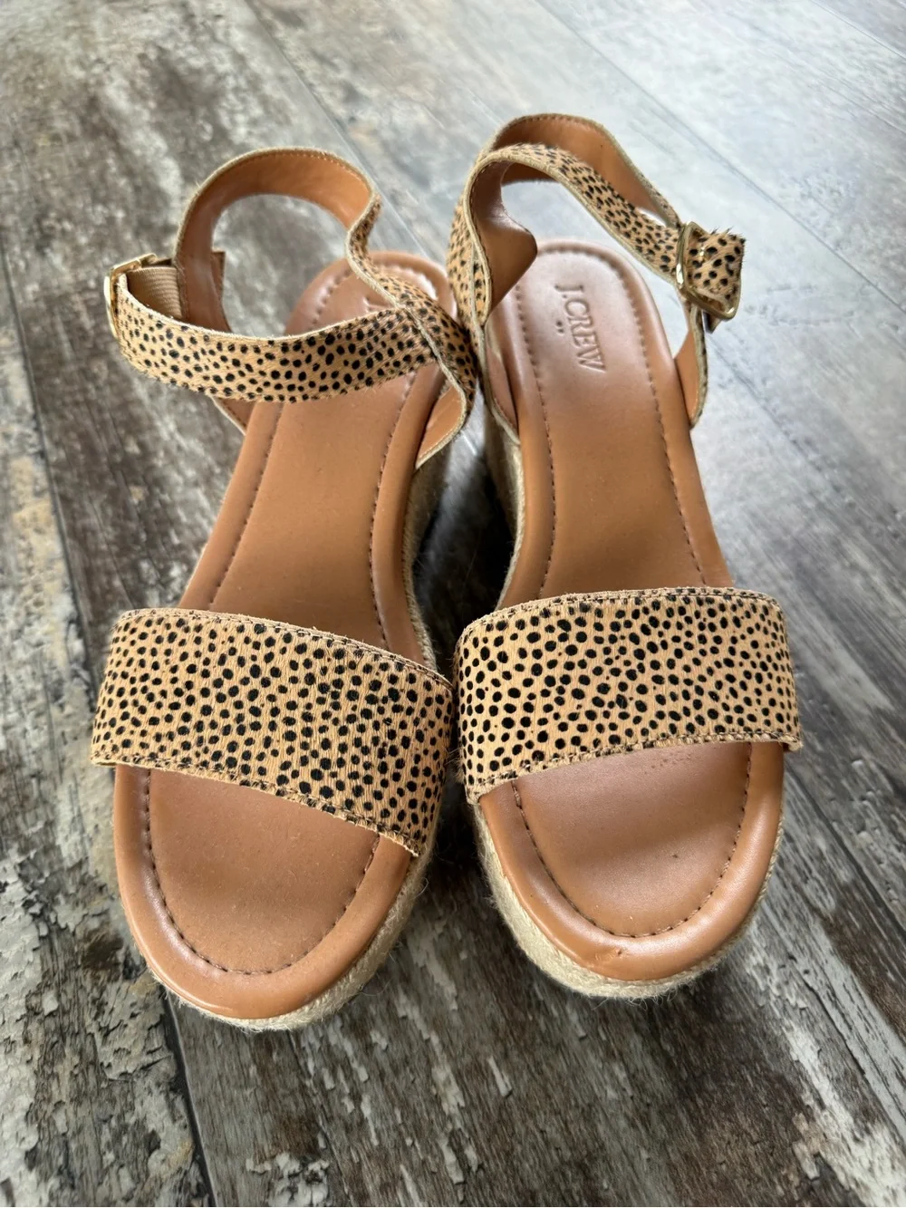 J.Crew leopard / cheetah print calf hair platform espadrille sandals